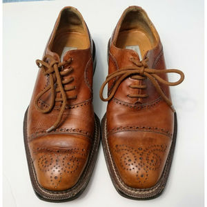 Mezlan Oxford 10 M Tan Camel Lace Tie Handmade Spain Tooled Leather Cap Toe